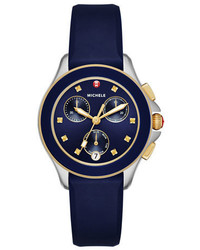 Michele Cape Two Tone Chronograph Watch Wsilicone Strap Navy