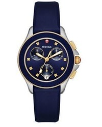 Michele Watches Cape Chronograph Topaz Two Tone Stainless Steel Silicone Strap Watchnavy