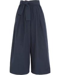 Tome Belted Cotton Poplin Wide Leg Pants Navy