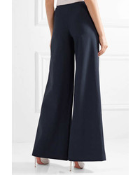 Tory Burch Carrie Button Embellished Crepe Wide Leg Pants Navy