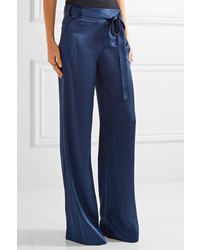 Halston Heritage Hammered Satin Wide Leg Pants Navy