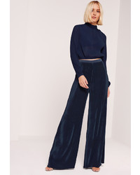 Missguided Pleated Wide Leg Trousers Navy