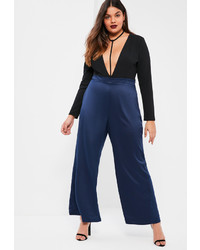 Missguided Plus Size Navy Satin Wide Leg Trousers