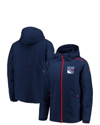 FANATICS Branded Blue New York Rangers Authentic Pro Rink Parka Full Zip Hooded Jacket