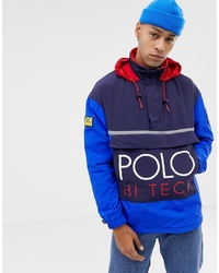 Polo Ralph Lauren Hi Tech Capsule Overhead Nylon Hooded Jacket Large Logo In Bluenavy