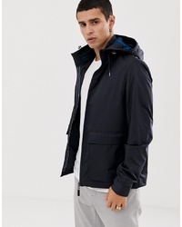 Ted Baker Hooded Jacket With Branding In Navy