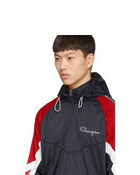 Champion Reverse Weave Navy Archive Logo Tape Hooded Track Jacket