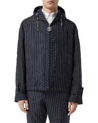 Burberry Pinstripe Hooded Wool Jacket