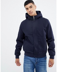ASOS DESIGN Zip Through Harrington Jacket With Hood In Navy