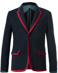 Gucci Blue Cambridge Contrast Tipped Stretch Wool And Cotton Blend Blazer