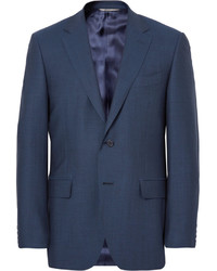 Canali Blue Slim Fit Birdseye Super 120s Wool Suit Jacket