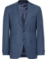 Canali Blue Slim Fit Water Resistant Birdseye Wool Suit Jacket