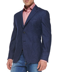 Isaia Donegal Two Button Jacket Blue