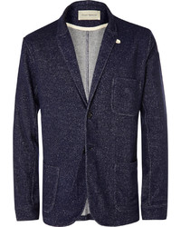 Oliver Spencer Loungewear Navy Wool Cotton And Jersey Blend Blazer