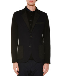 Lanvin Mixed Media Two Button Wool Jacket Navy