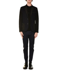 Lanvin Mixed Media Two Button Wool Jacket Navy