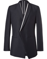 Kilgour Navy Contrast Trimmed Mohair And Wool Blend Blazer