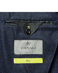 Canali Navy Kei Unstructured Basketweave Wool Blazer