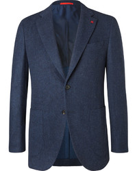 Isaia Navy Slim Fit Brushed Wool And Cashmere Blend Blazer
