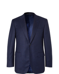 Canali Navy Super 120s Micro Checked Wool Suit Jacket