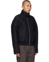 Ermenegildo Zegna Couture Black Navy Wool Bomber Jacket