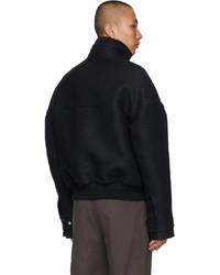Ermenegildo Zegna Couture Black Navy Wool Bomber Jacket