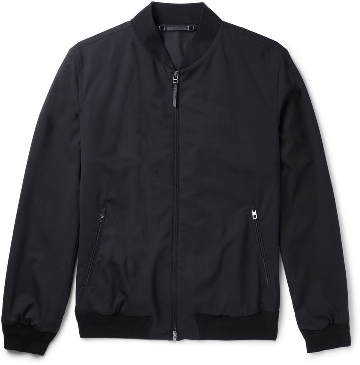 Ermenegildo Zegna Leather Trimmed Trofeo Wool Bomber Jacket, $997