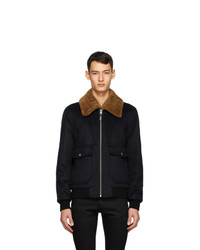 Mackage Navy Wool And Shearling Theo Bomber Jacket