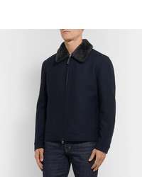 Brioni Shearling Trimmed Wool Bomber Jacket