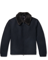 Brioni Shearling Trimmed Wool Bomber Jacket