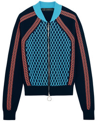 Versace Stretch Wool Blend Bomber Jacket Bright Blue