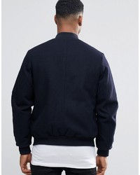 Asos Wool Mix Bomber Jacket With Ma1 Pocket In Navy