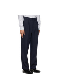 AMI Alexandre Mattiussi Navy Wide Fit Pleated Trousers