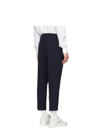 AMI Alexandre Mattiussi Navy Wool Pleated Carrot Fit Trousers