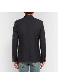 Saint Laurent Blue Slim Fit Double Breasted Wool And Mohair Blend Blazer