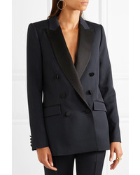 Pallas Double Breasted Satin Trimmed Wool Blazer Navy