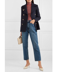 Valentino Embellished Double Breasted Wool Peacoat