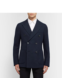 Prada Midnight Blue Unstructured Double Breasted Wool And Cashmere Blend Blazer