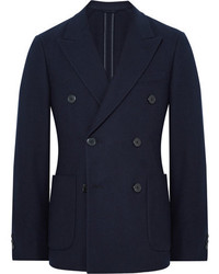 Prada Midnight Blue Unstructured Double Breasted Wool And Cashmere Blend Blazer
