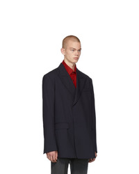 Raf Simons Navy Fitted Double Breasted Blazer