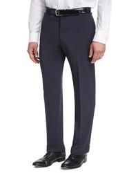 Giorgio Armani Basic Wool Flat Front Trousers Navy Blue