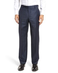 Hickey Freeman Classic B Fit Flat Front Solid Wool Trousers