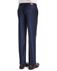 Neiman Marcus Classic Flat Front Wool Trousers Navy