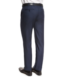 Armani Collezioni Flat Front Wool Trousers Navy