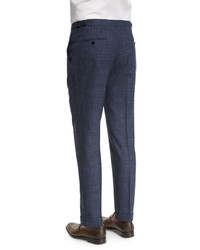Isaia Gregory Wool Blend Delave Flat Front Trousers Navy