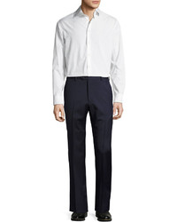Armani Collezioni Micro Textured Wool Trousers Navy
