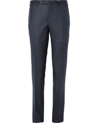 Canali Navy Slim Fit Brushed Wool Trousers
