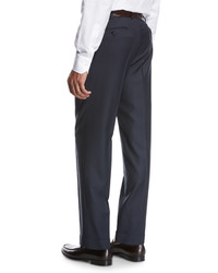 Brioni Wool Flat Front Trousers Navy