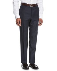 Brioni Wool Flat Front Trousers Navy