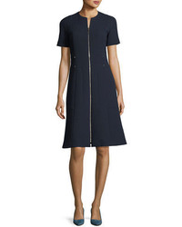 Lafayette 148 New York Sonya Short Sleeve Zip Front Wool Crepe Dress
